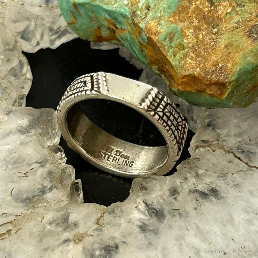 Elgin Tom Vintage Native American Sterling Basket Weave Design Ring S7 For Women - Picture 7 of 10